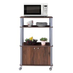 Modern 3-Shelf Kitchen Bakerâ€šÃ„Ã¶âˆšÃ‘âˆšÂ¥s Rack Cart on Wheels in Brown Wood Finish