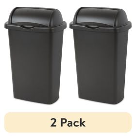 (2 pack) Kitchen Trash Can, 13 Gallon Plastic Garbage Bin with Roll Top Lid, Black