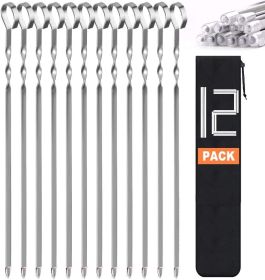 Skewers for Kabobs, 14" Metal Kebab Skewers for Grilling Flat Long Stainless Steel Kabob Sticks, Reusable Grill Shish BBQ Barbecue Sticks for Meat Chi