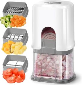 Multifunctional Vegetable Chopper White - 3 Interchangeable Blades Potato French Fry Cutter with Container & Storage Box Food Chopper Dicer for C