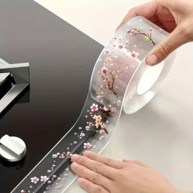 2 Rolls Waterproof Kitchen Seam Sealing Tape 118.11 Inch - Floral Design Clear Adhesive for Sink, Toilet, Stove Edges - Leak-Proof Gap Sealant with De